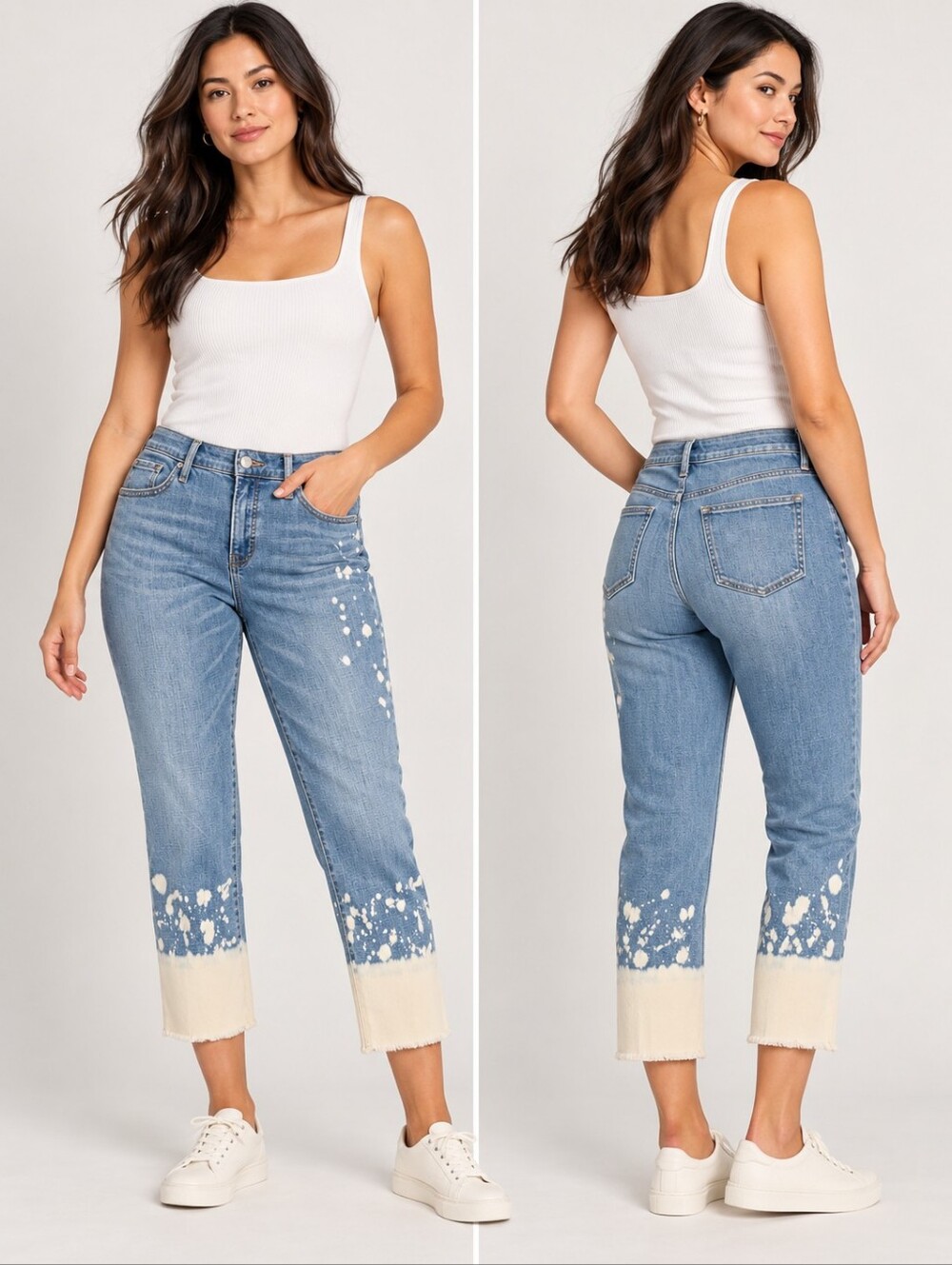 ❤️ NWOT! CHICO'S HIGH RISE GIRLFRIEND SLIM LEG CROP JEANS, BLEACH SPLATTER, 8